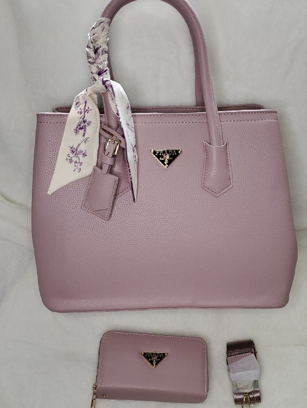 Prada Lavender Pink Pebbled Leather Satchel with Twilly